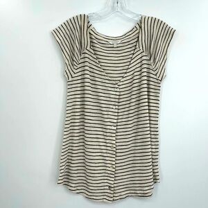 Lucky Brand cap sleeve button front stripe blouse